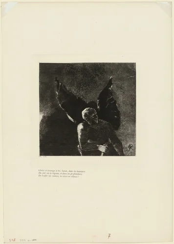 Glory and Praise to You, Satan, in the Heights of Heaven, Where You Reigned, and in the Depths of Hell, Where, Vanquished, You Dream in Silence!, plate 8 of 9 by Odilon Redon, print, 1890