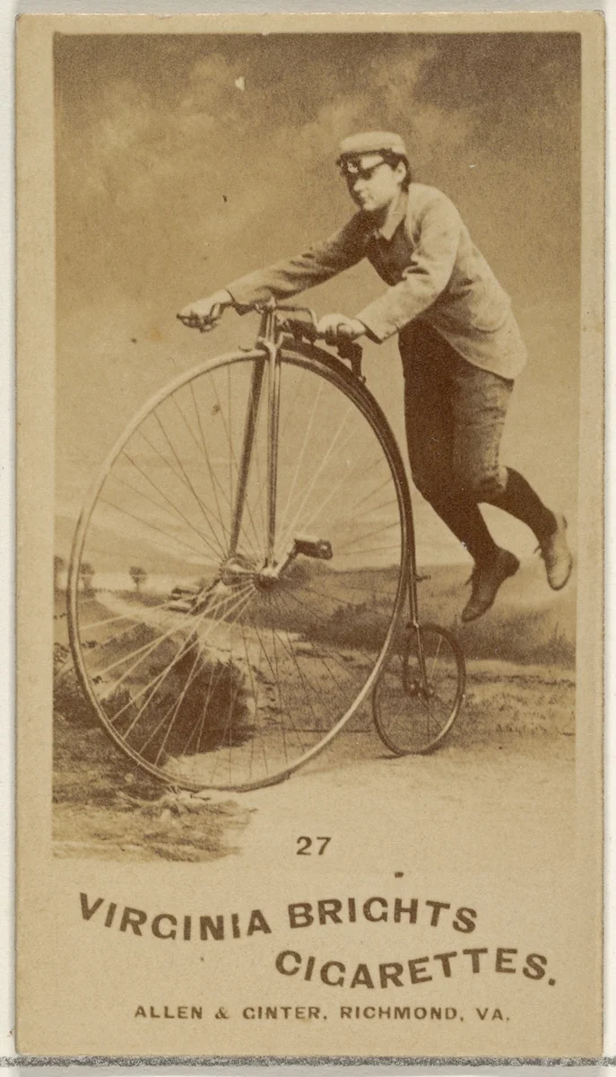 Card 27, from the Girl Cyclists series (N49) for Virginia Brights Cigarettes by Allen & Ginter, photograph, 1887