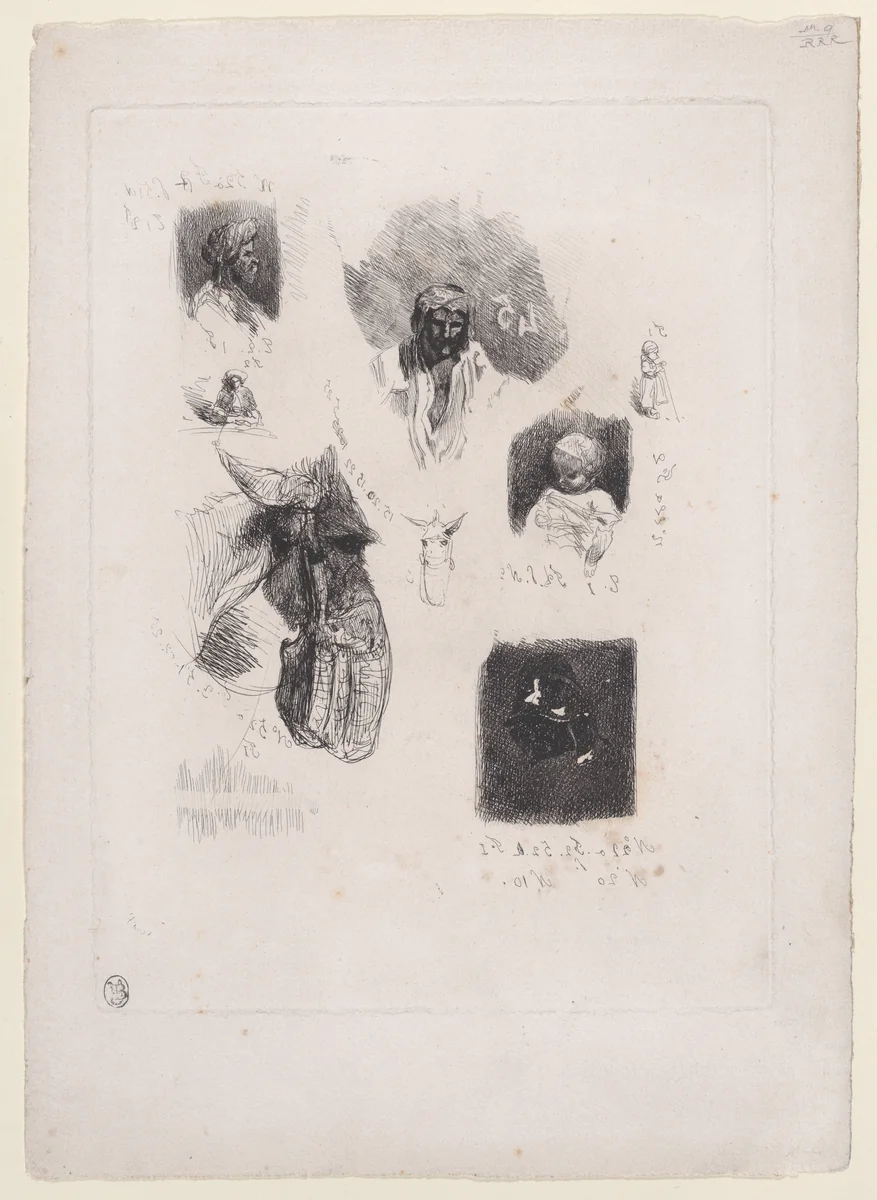 Leaf of Sketches by Alexandre-Gabriel Decamps, print, 1833-1838