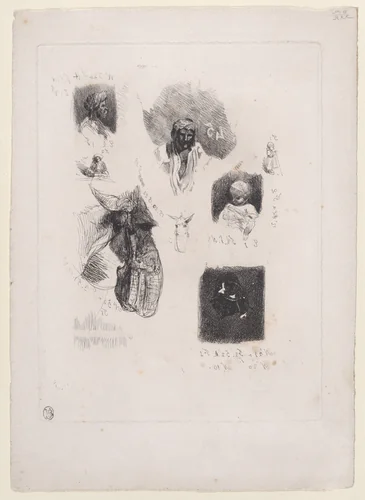 Leaf of Sketches by Alexandre-Gabriel Decamps, print, 1833-1838