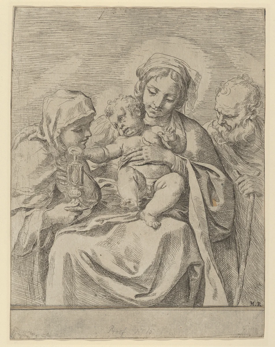 The Holy Family with Saint Clare by Guido Reni, print, 1590-1600