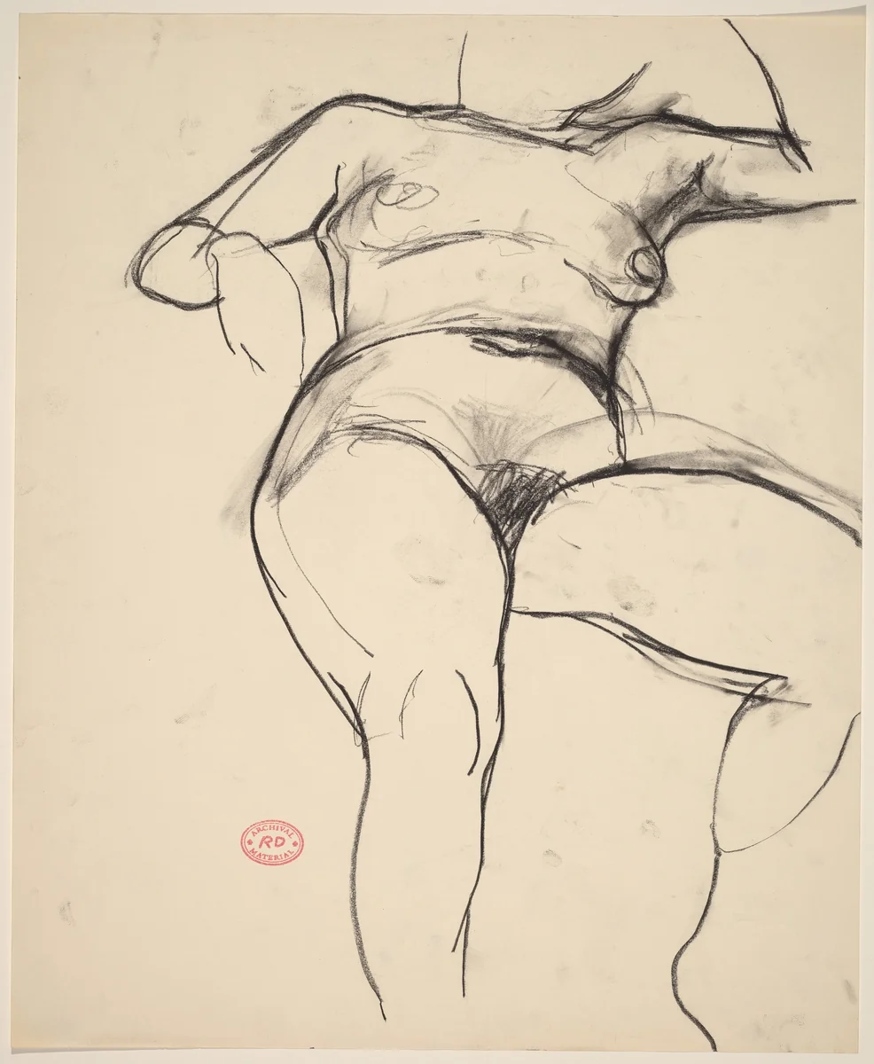 Untitled [front view of a reclining female nude] by Richard Diebenkorn, drawing, 1955-1967