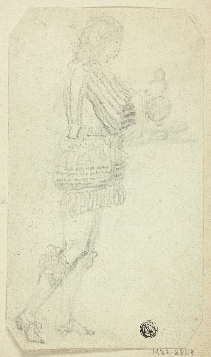 Boy in Historical Dress Bearing Object by Unknown Artist, drawing, 1800-1899