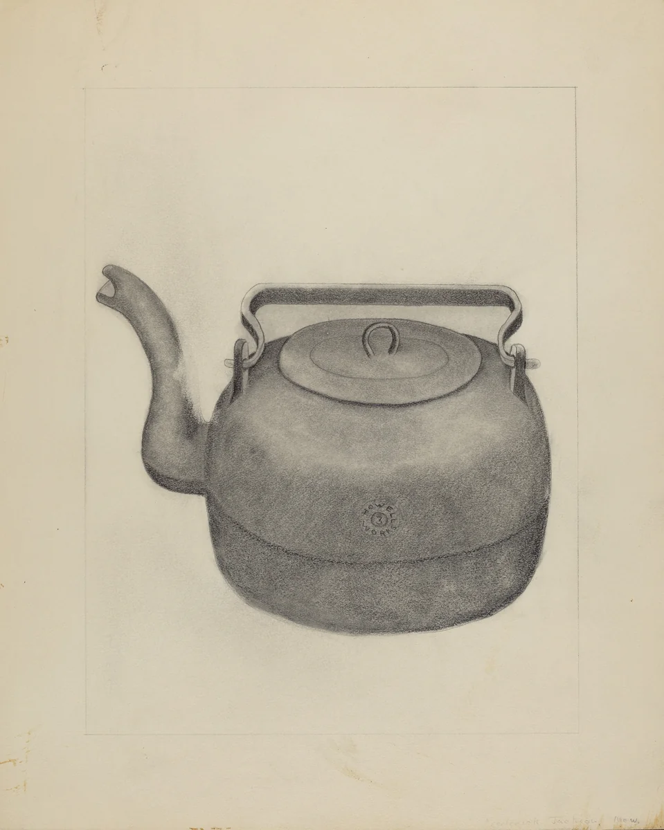 Iron Tea Kettle by Frederick Jackson, index of american design, 1935-1942