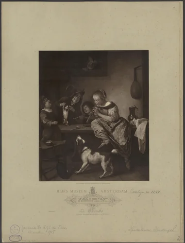 Kinderen leren een poes dansen, bekend als ‘De dansles’ by anonymous, print, 1804-1877