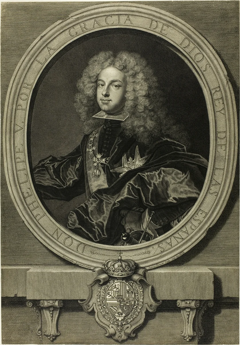Portrait of Philippe V, King of Spain by Pierre Drevet, print, 1702