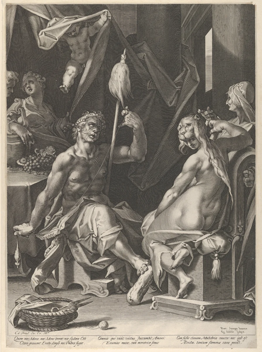 Hercules and Omphale by Aegidius Sadeler II, print, 1595-1605