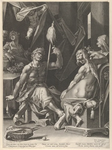 Hercules and Omphale by Aegidius Sadeler II, print, 1595-1605