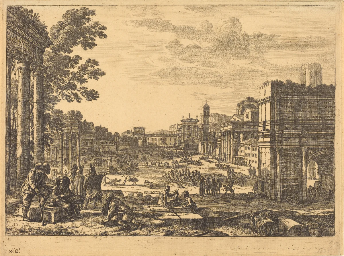 The Roman Forum (Le Campo Vaccino) by Claude Lorrain, print, 1636