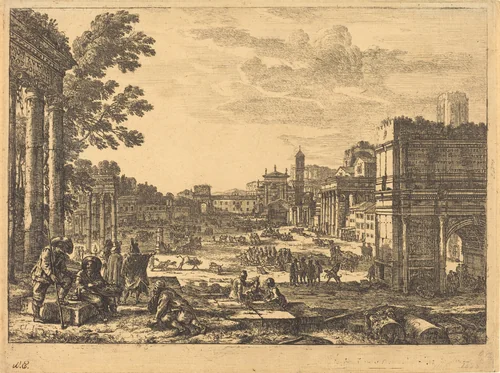 The Roman Forum (Le Campo Vaccino) by Claude Lorrain, print, 1636