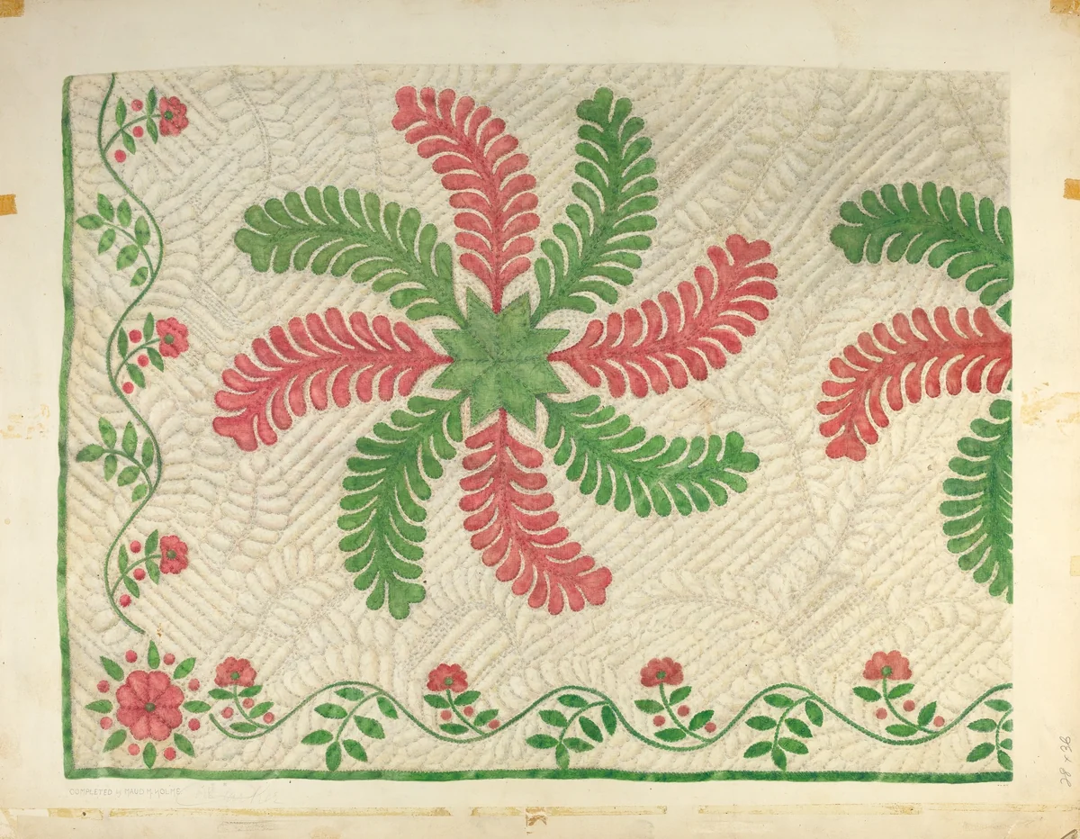 Quilt Applique Pattern by Maud M Holme, index of american design, 1939