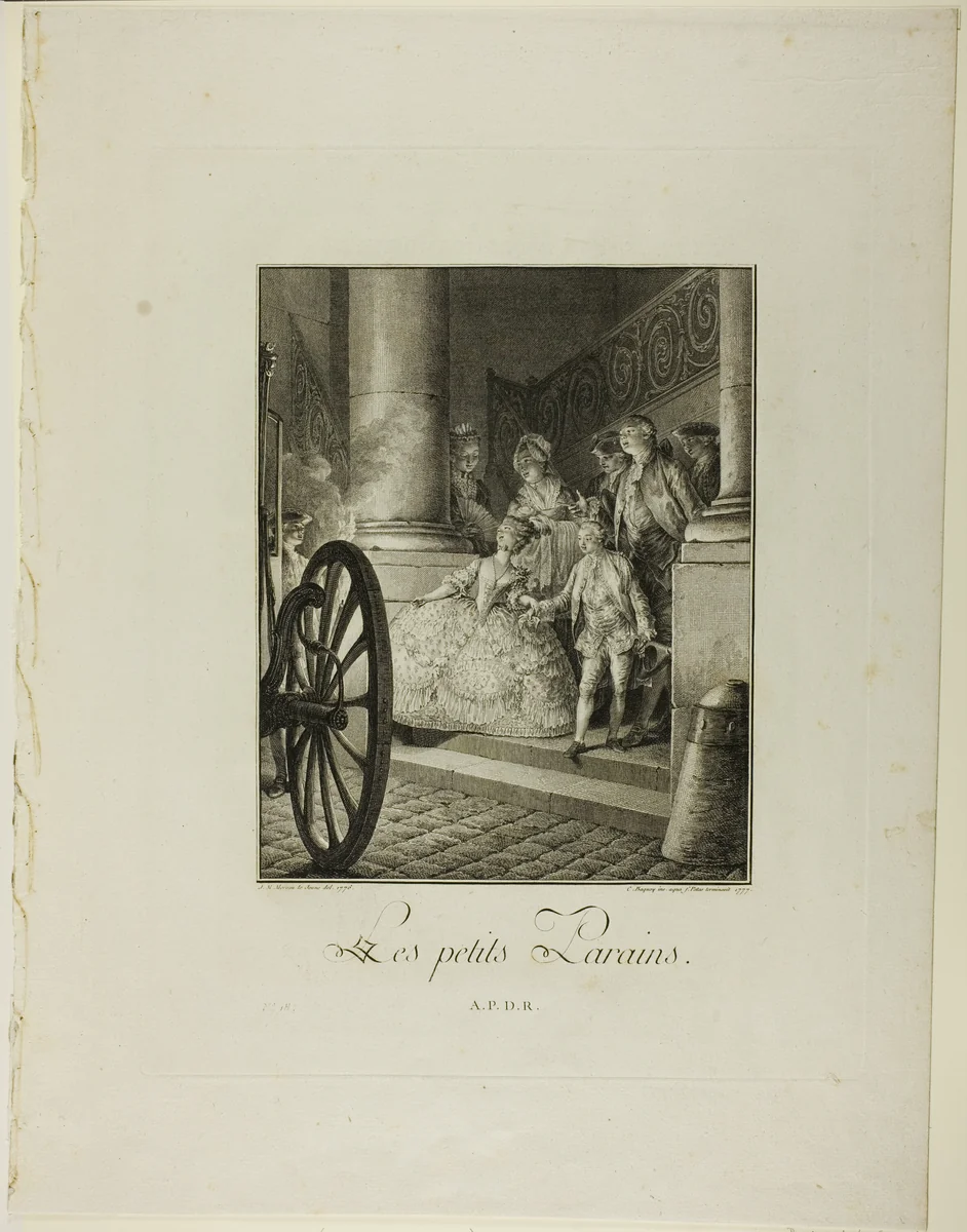 The Little Godfathers, from Monument du Costume Physique et Moral de la fin du Dix-huitième siècle by Jean Charles Baquoy
Charles Emanuel Patas
Jean Michel Moreau
Laurent-François Prault, print, 1777