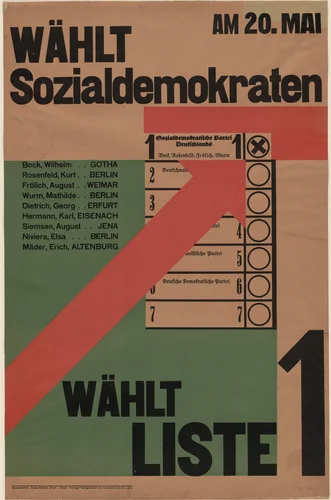 Am 20. Mai Wählt Sozialdemokraten, Wählt Liste 1 by Walter Dexel, design, 1900