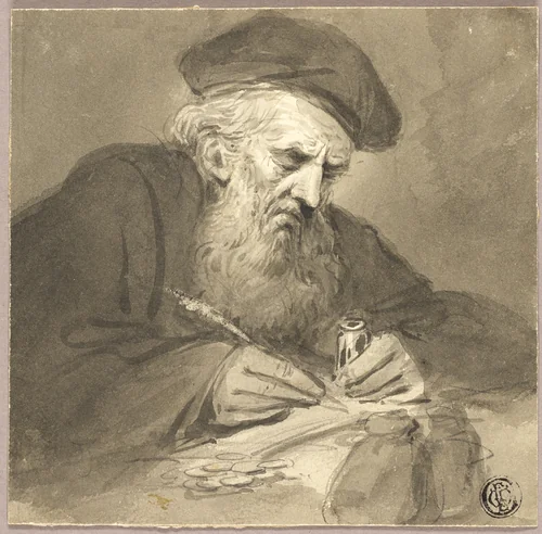 Bearded Scholar Writing by Edward Bird, drawing, 1792-1819