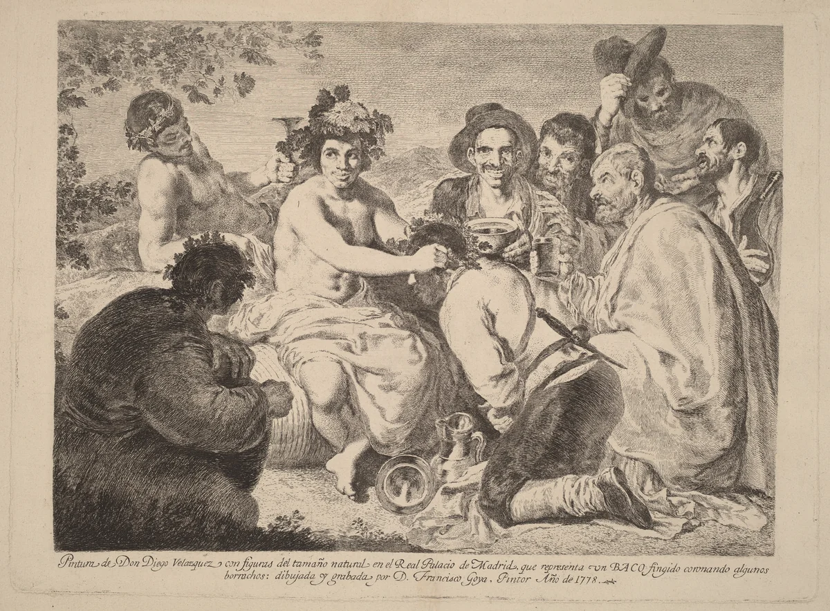 Baco (Bacchus) by Francisco Goya; Diego Velázquez, print, 1778