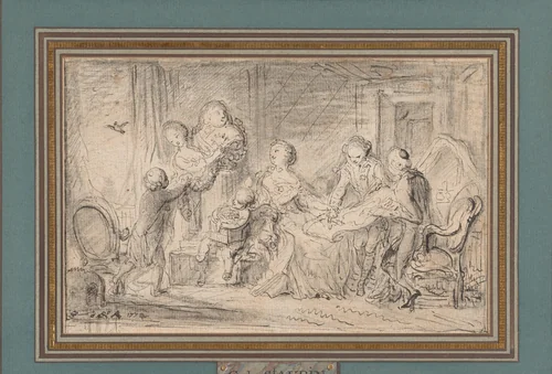 Dame laat zich een ontwerp voorleggen by Gabriel Jacques de Saint-Aubin, drawing, 1772-1774