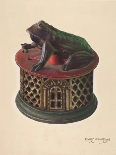 Toy Bank: Frog by Chris Makrenos, index of american design, 1938