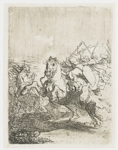 A Cavalry Fight by Rembrandt van Rijn, print, 1629