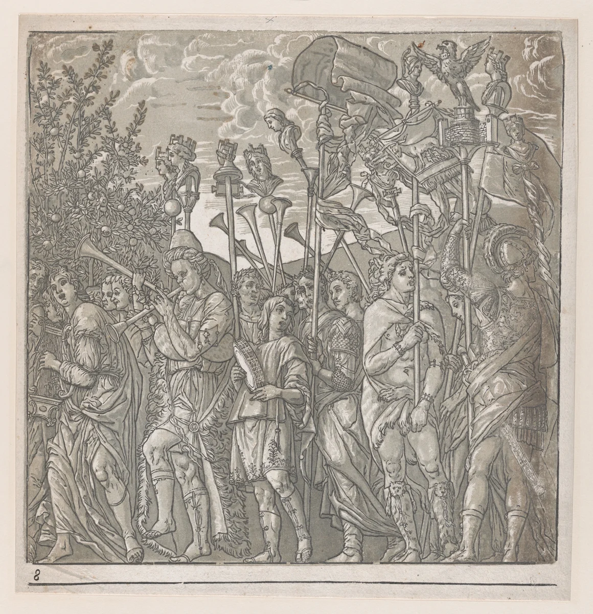 Sheet 8: Procession of Musicians, from "The Triumph of Julius Caesar" by Andrea Andreani, print, 1599