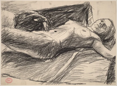 Untitled [female nude lying back on fabric] by Richard Diebenkorn, drawing, 1955-1967