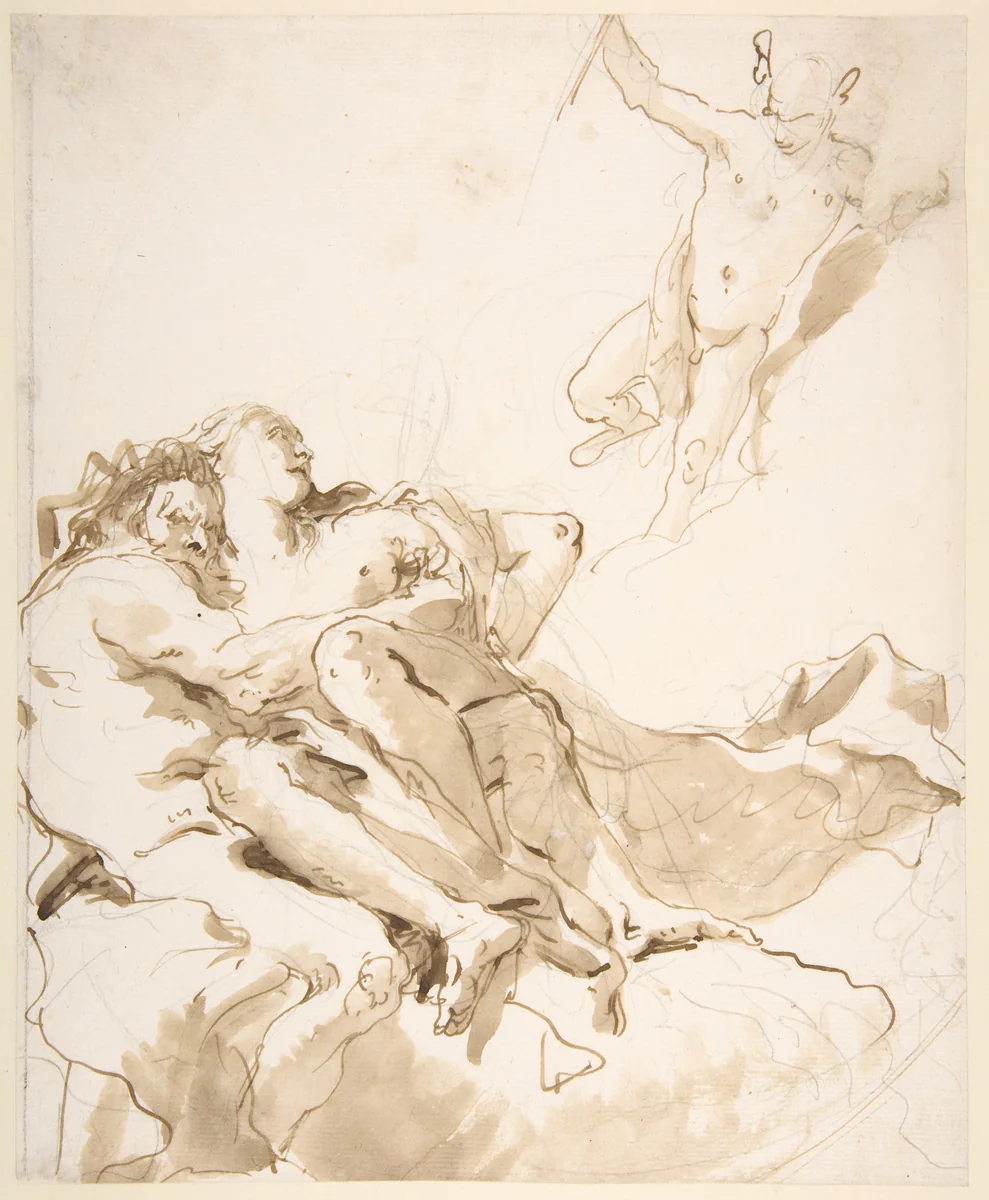 Mercury Appearing to a Marine Deity and a Nymph by Giovanni Battista Tiepolo, drawing, 1696-1770