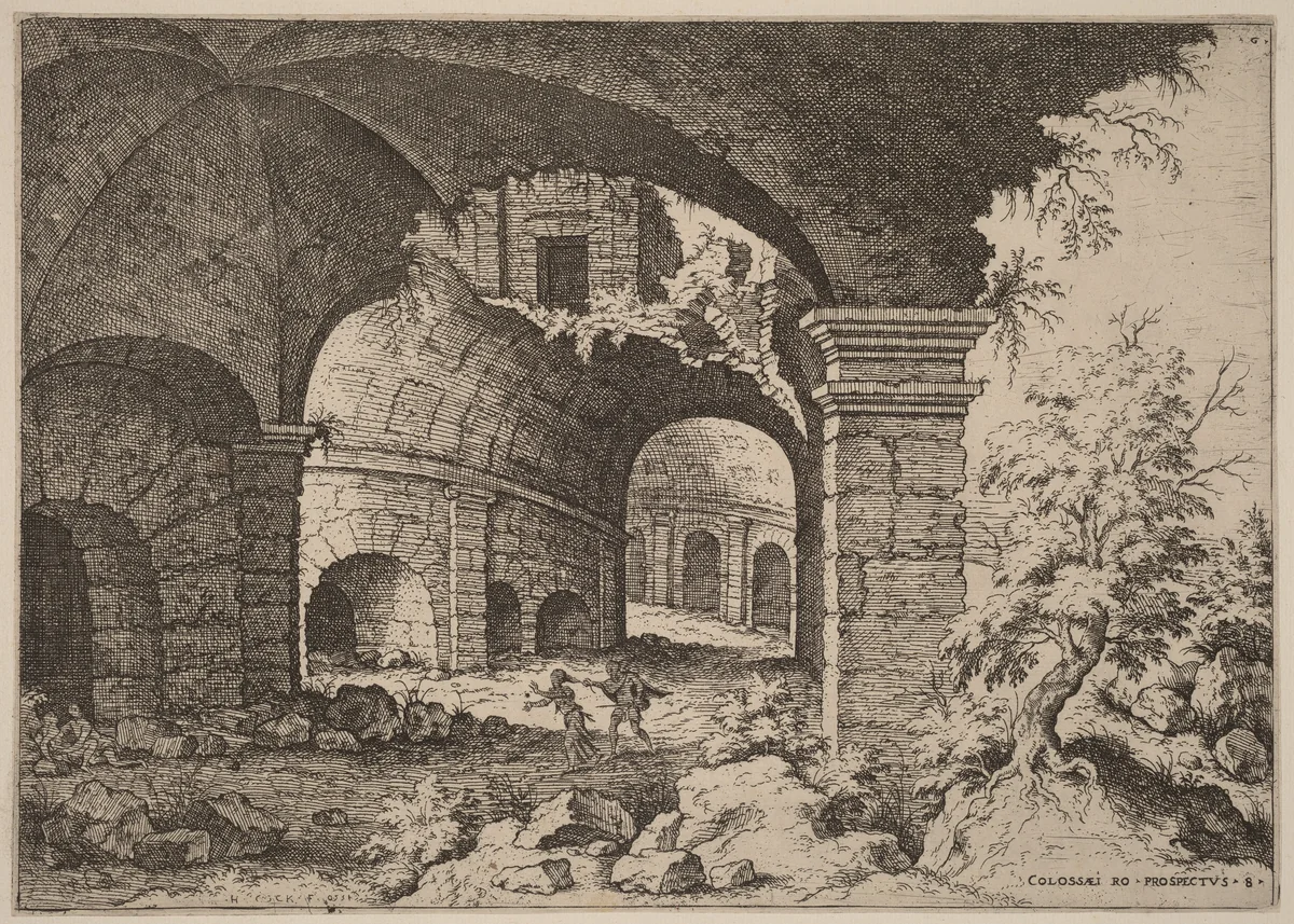 Eighth View of the Colosseum by Hieronymus Cock, print, 1550