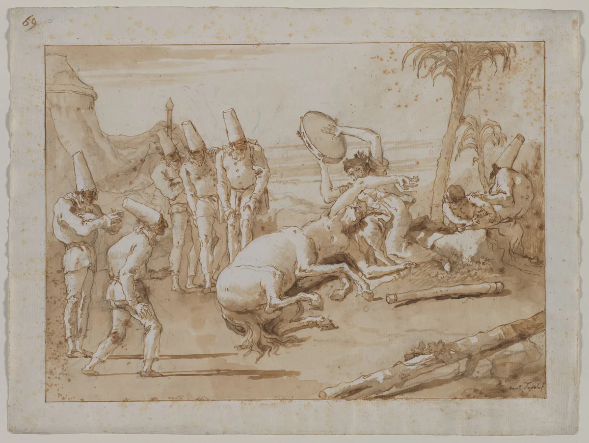 The Woman with a Tambourine by Giovanni Domenico Tiepolo, drawing, 1790-1799