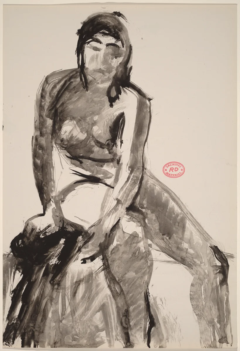 Untitled [seated female nude turned and leaning toward viewer] by Richard Diebenkorn, drawing, 1955-1967