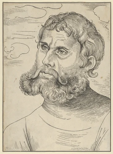 Luther as 'Junker Jorg' by Lucas Cranach, print, 1522