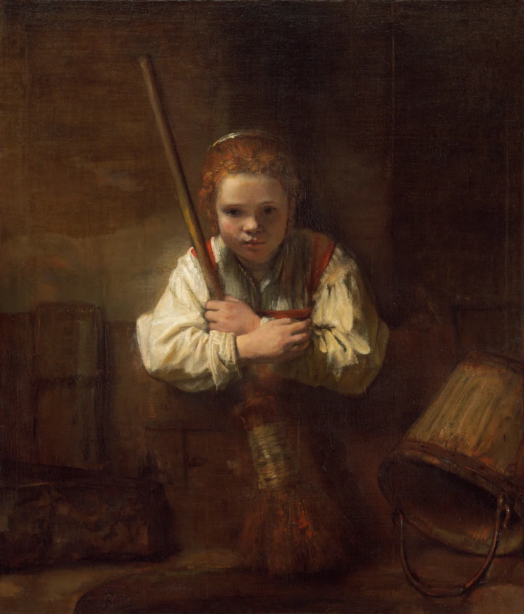 A Girl with a Broom by Rembrandt van Rijn, painting, 1646-1651
