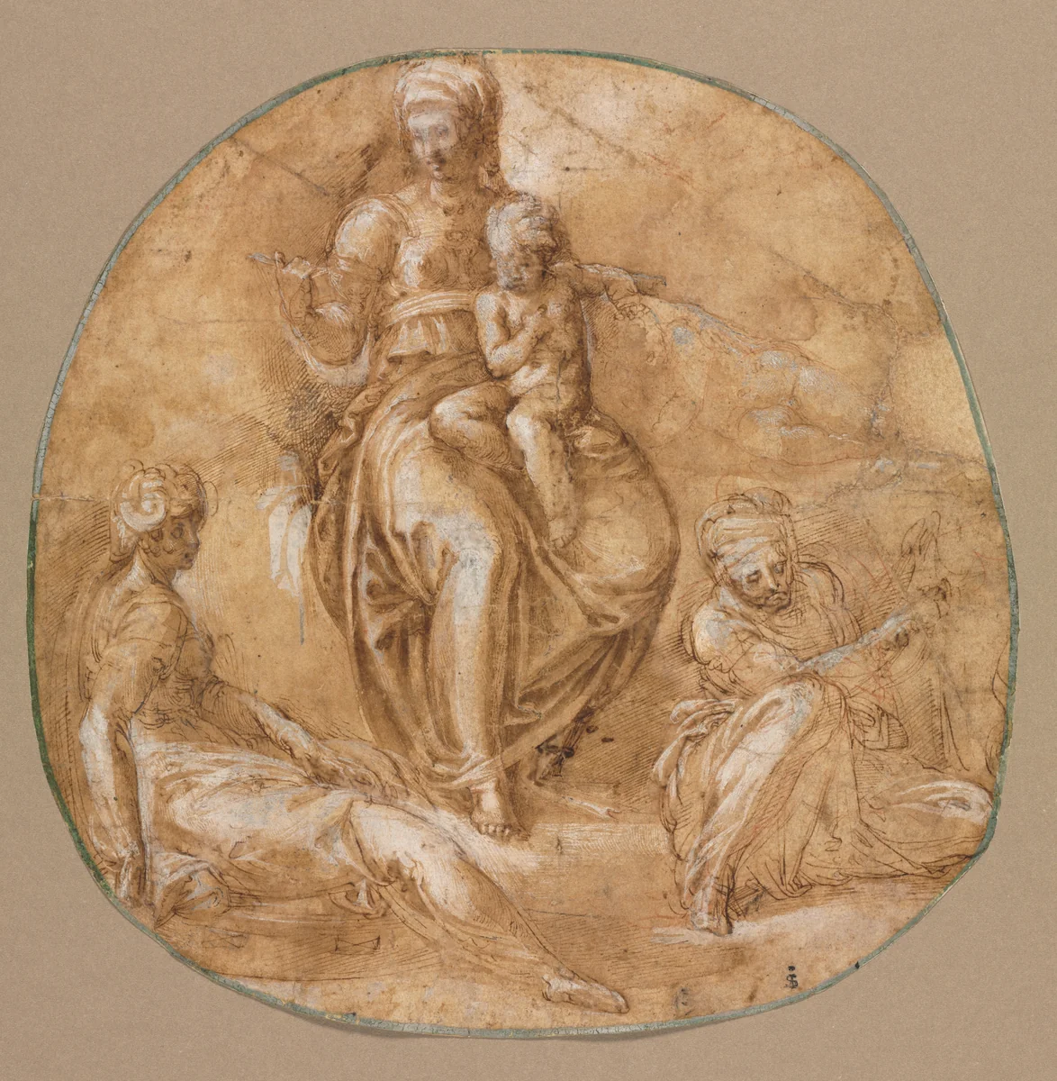 Virgin and Child with St. Catherine of Alexandria and Saint Anne (?) by Battista Franco, drawing, 1540-1550