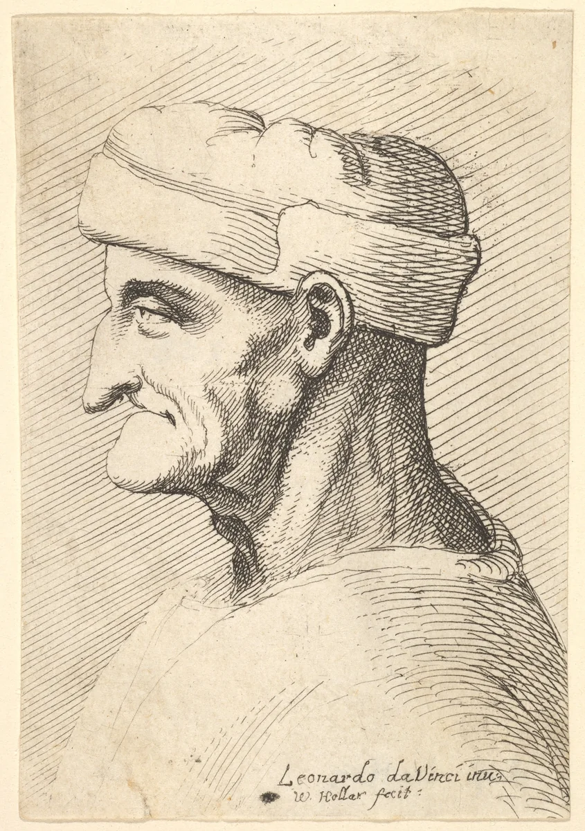 Head of an old man wearing cap in profile to left by Wenceslaus Hollar, print, 1644-1652