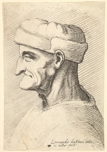 Head of an old man wearing cap in profile to left by Wenceslaus Hollar, print, 1644-1652