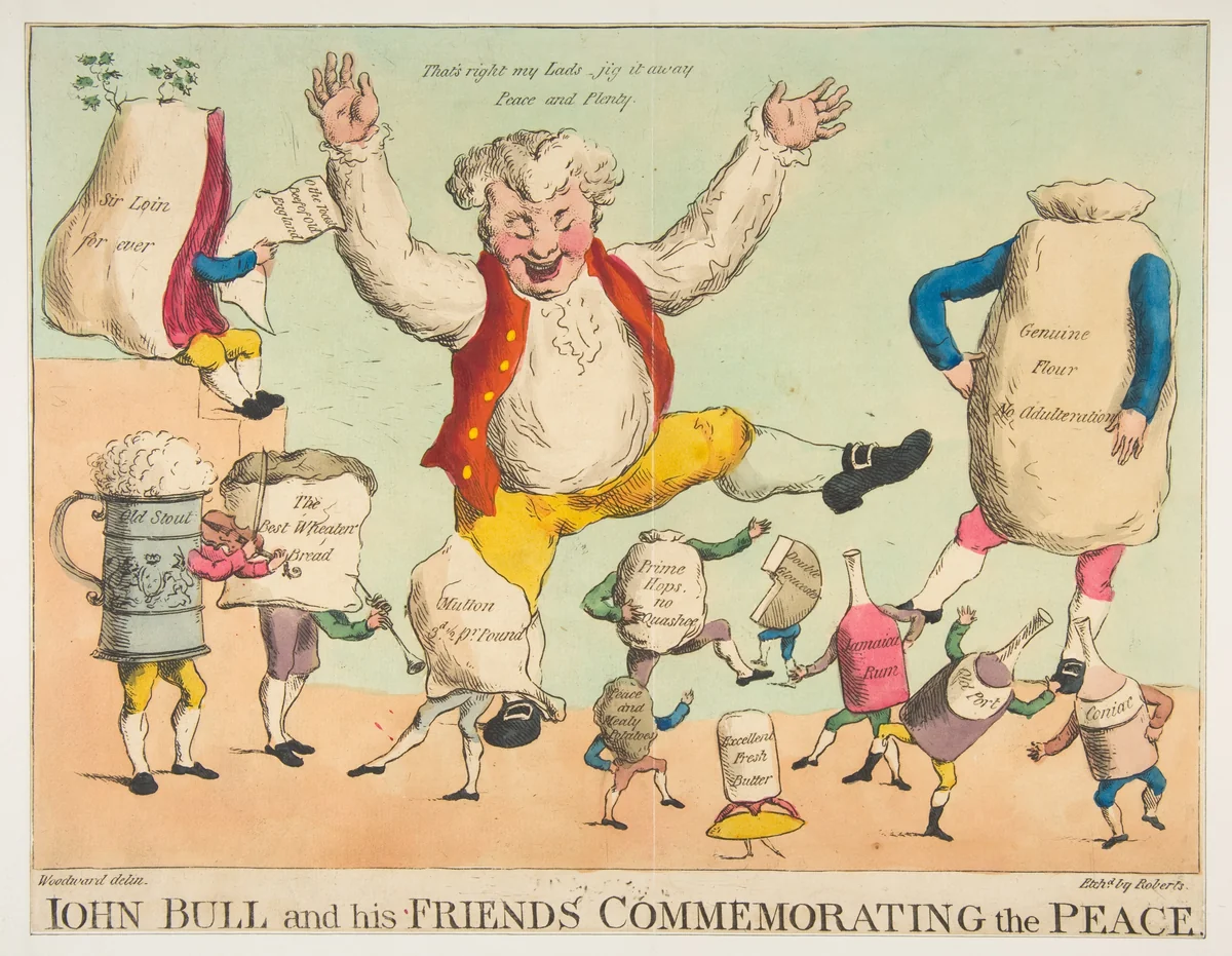 John Bull and His Friends Commemorating the Peace by Piercy Roberts, print, 1796-1806