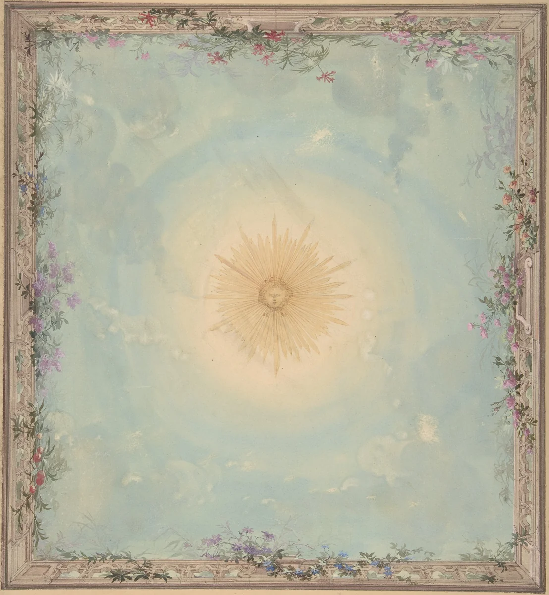 Designs for Ceilings with Central Sunburst by Charles Monblond, drawing, 1800-1899