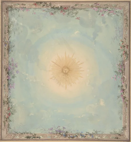 Designs for Ceilings with Central Sunburst by Charles Monblond, drawing, 1800-1899