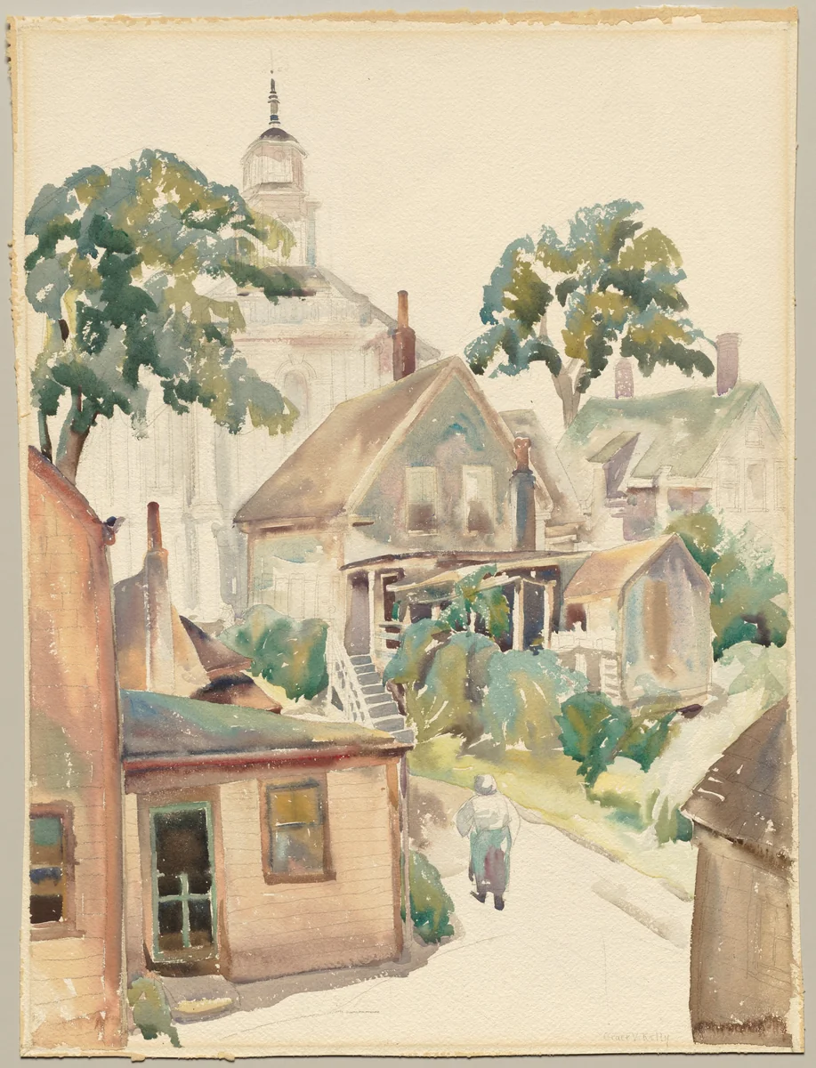 Provincetown Having Its Morning Fog by Grace V. Kelly, drawing, 1927-1928