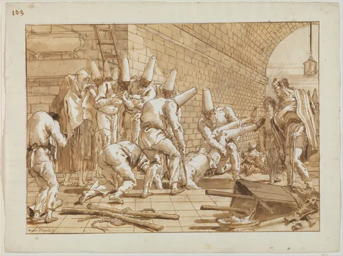 The Burial of Punchinello by Giovanni Domenico Tiepolo, drawing, 1797-1803