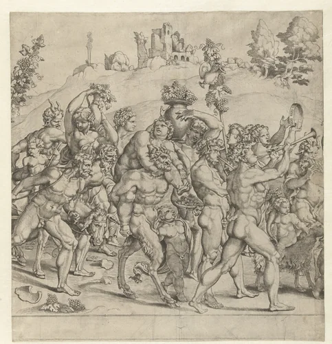Triomf van Bacchus, midden plaat by Unknown, print, 1543