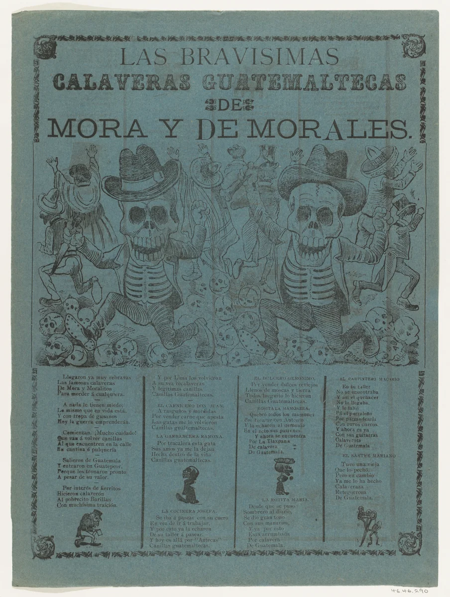 The very brave skeletons Guatemaltecas of Mora and of Morales by José Guadalupe Posada, print, 1907