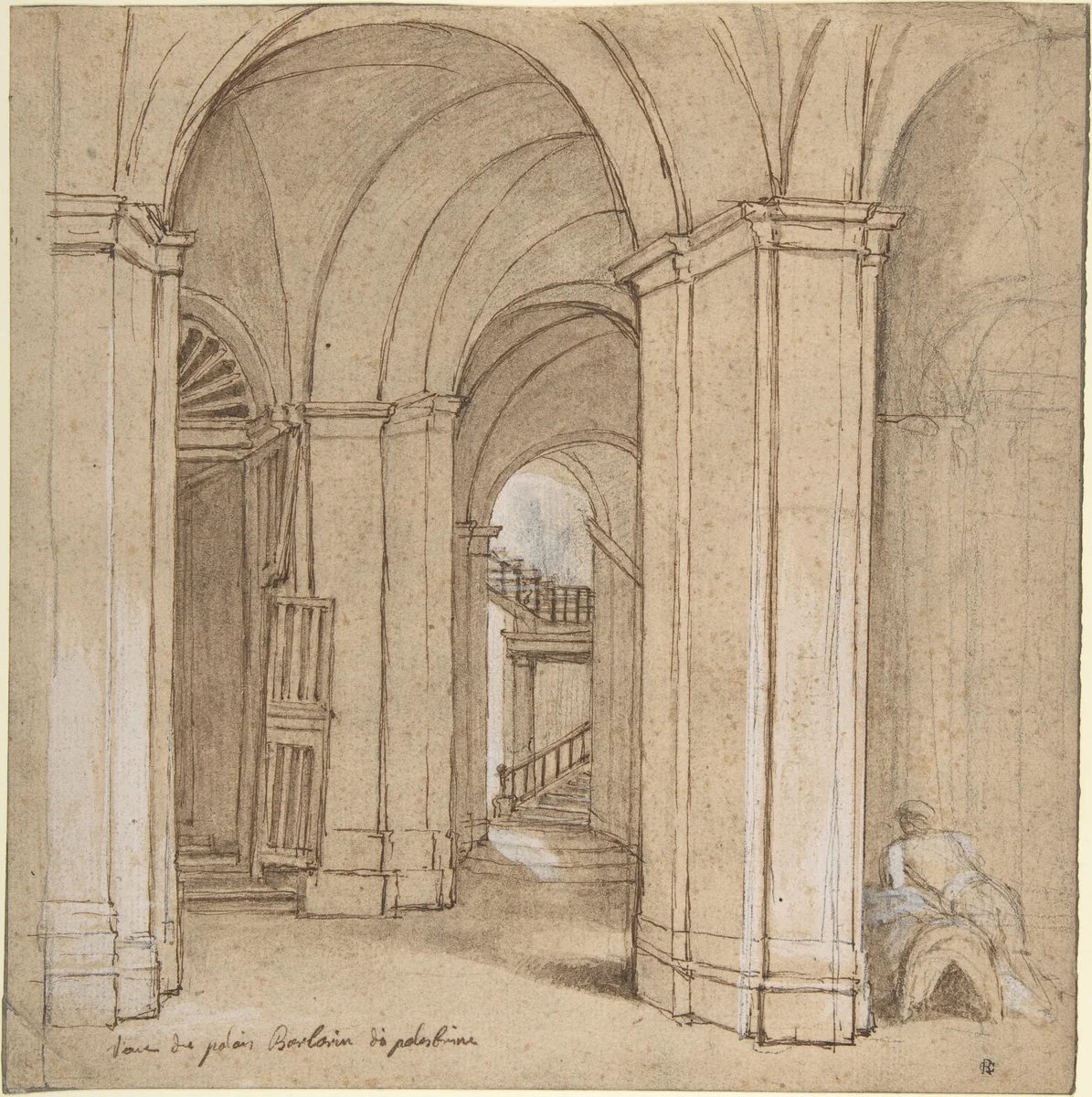 Staircase in the Palazzo Barberini, Palestrina by Charles Joseph Natoire, drawing, 1715-1777