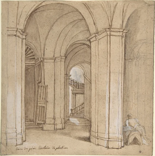 Staircase in the Palazzo Barberini, Palestrina by Charles Joseph Natoire, drawing, 1715-1777