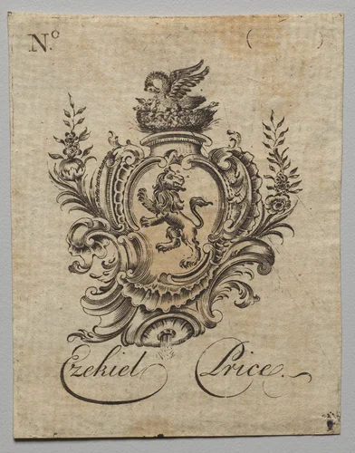 Bookplate: Coat of Arms with Ezekiel Price inscribed by Nathaniel Hurd, print