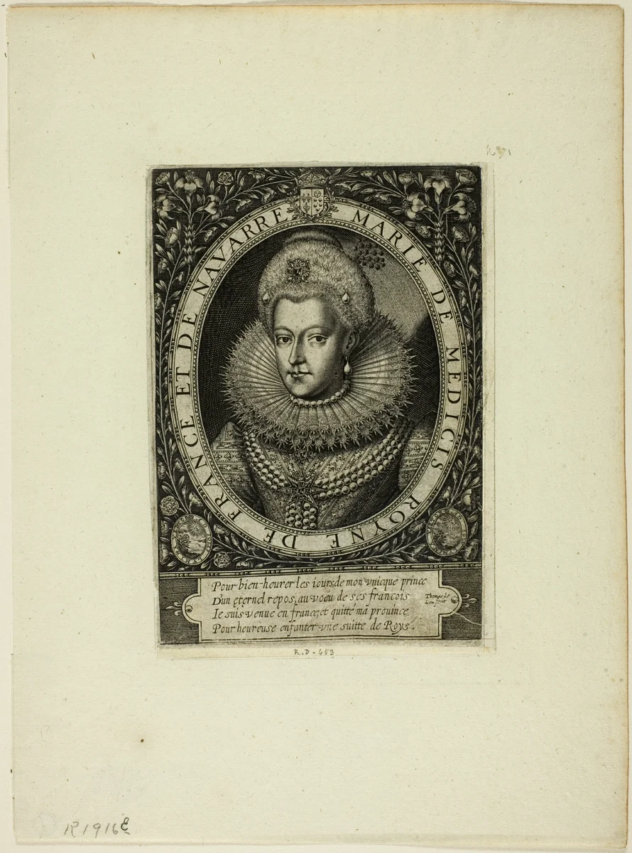 Marie de Médicis, Queen of France, Second Wife of Henry IV by Thomas de Leeuw, print, 1576-1614