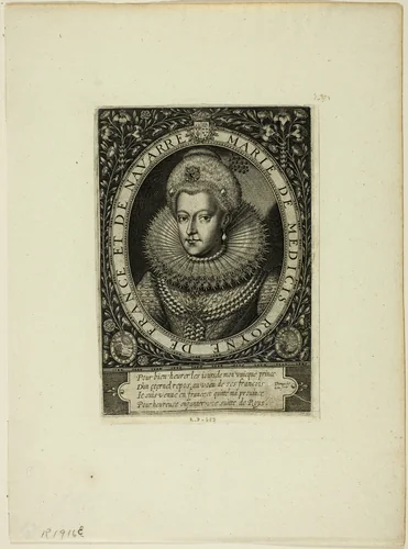 Marie de Médicis, Queen of France, Second Wife of Henry IV by Thomas de Leeuw, print, 1576-1614