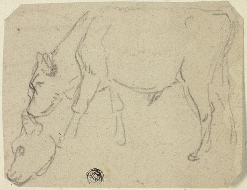 Sketches of Grazing Bull, Cow's Head (recto); Seated Cow in Profile (verso) by Unknown Artist, drawing, 1800-1899