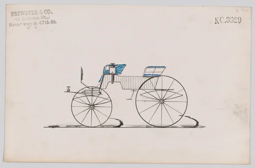 Design for 4 seat Phaeton, no top, no. 3329 by Brewster & Co., drawing, 1877
