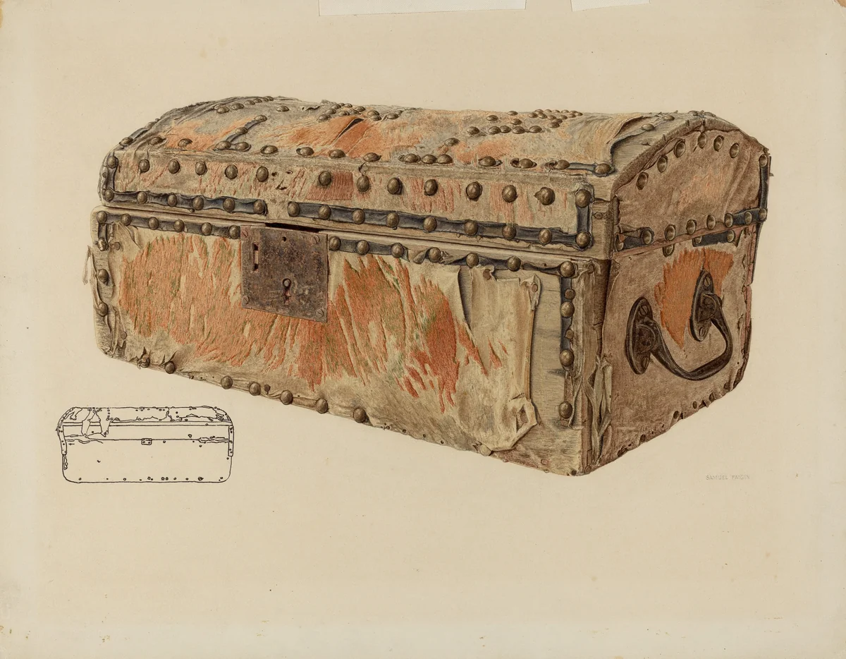 Deerskin Covered Chest by Samuel Faigin, index of american design, 1942