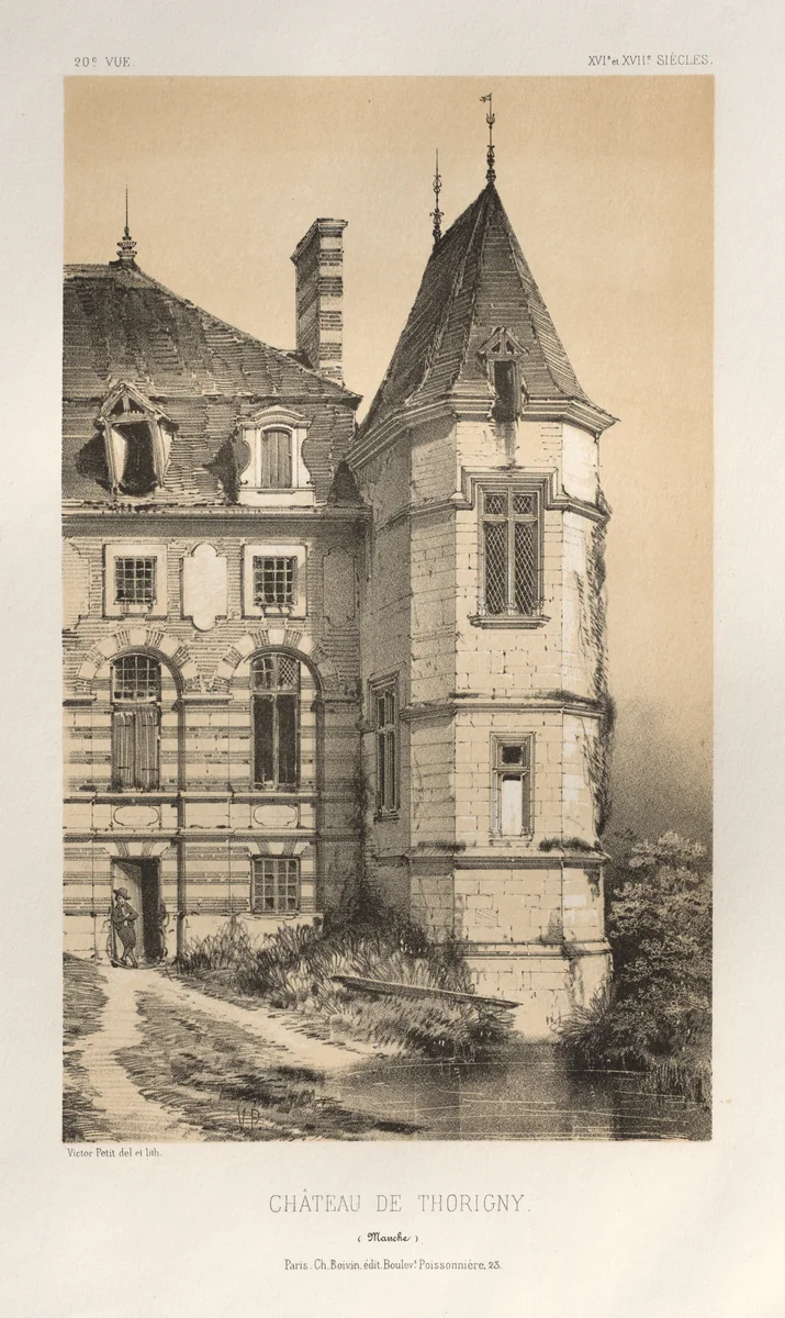 Architecture Pittoresque ou Monuments des xveme. Et xvieme. Siecles: Chateaux De France des XV et XVI Siecles: Pl. 20, Chateau De Thorigny (Manche) by Victor Petit, print, 1860