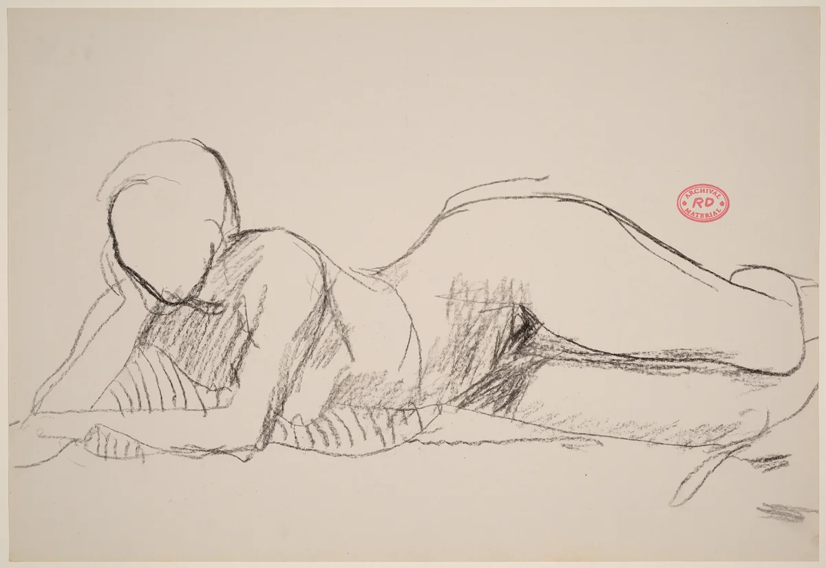 Untitled [female nude reclining on right side] by Richard Diebenkorn, drawing, 1955-1967